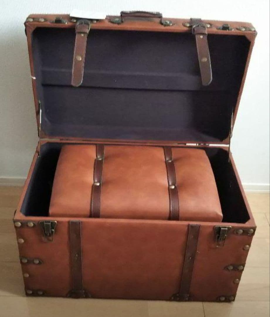 トランク収納スツール 収納ボックス　 レザー調 ブラウン　大・小セット