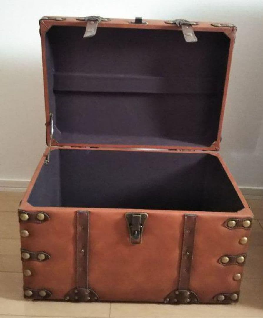 トランク収納スツール 収納ボックス　 レザー調 ブラウン　大・小セット