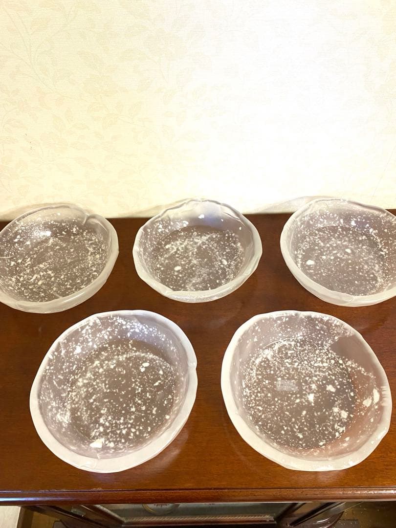 人間国宝ガラス作家 藤田喬平作　 プラチナ箔手吹平鉢5個揃