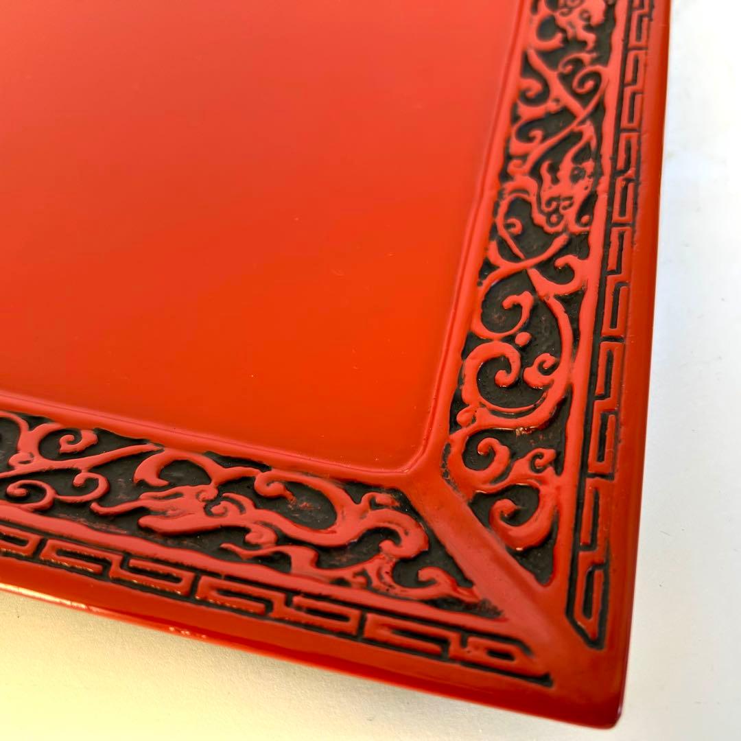 【希少】美品　漆器 堆朱 木製　手彫り　彫刻漆器 仙台堆朱 蓋付き　重箱　2段