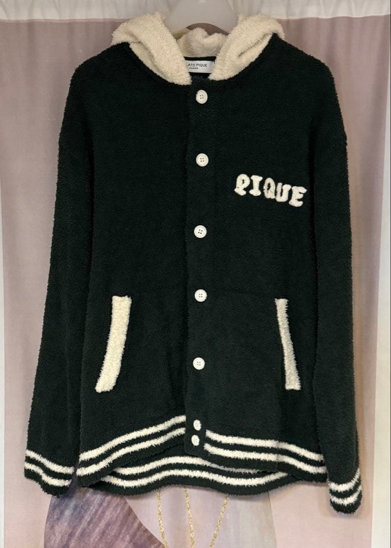 ジェラートピケ フレンチブルドッグ カーディガンパーカー グリーン