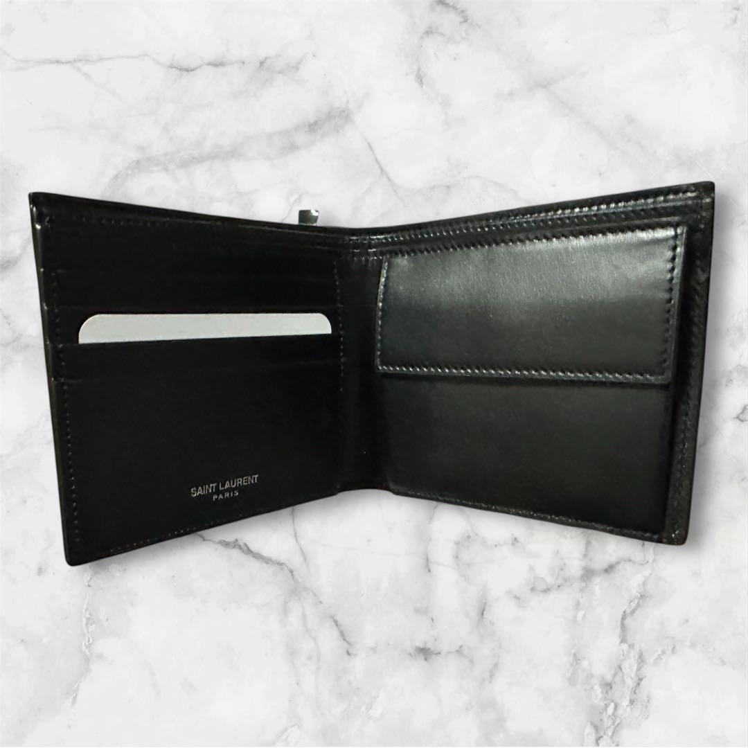 【新品未使用】SAINT LAURENT 二つ折り財布 ブラックレザー