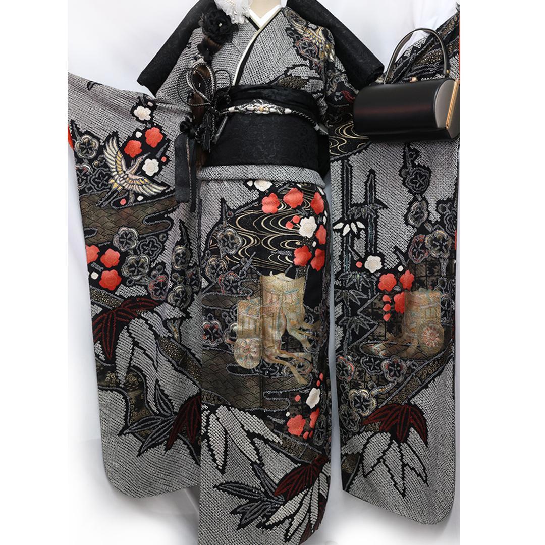 ◆ 振袖6点セット 166.5cm◆ブラックベース総絞りフルセット成人式ii26