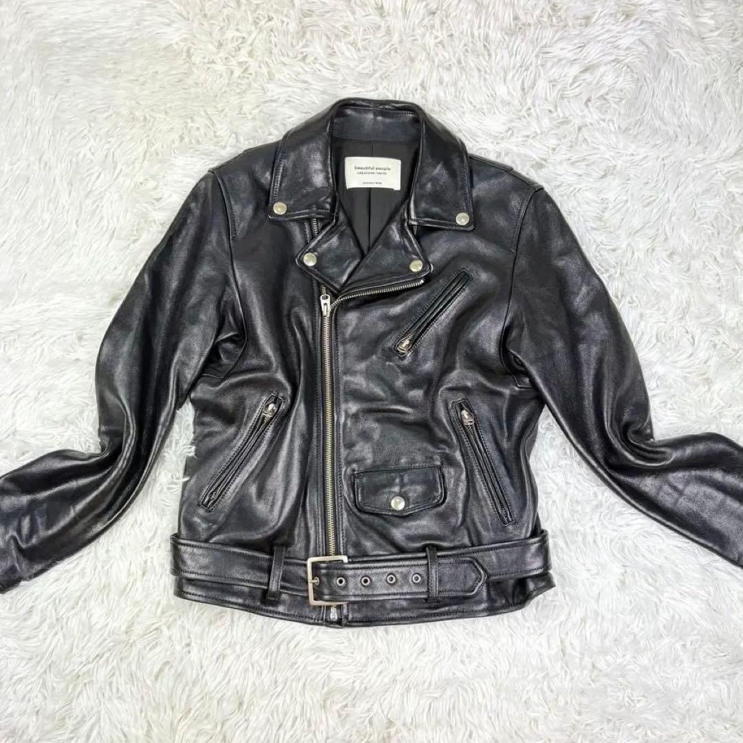 【極美品】ビューティフルピープル　ダブルライダース　160 L相当　羊革　黒