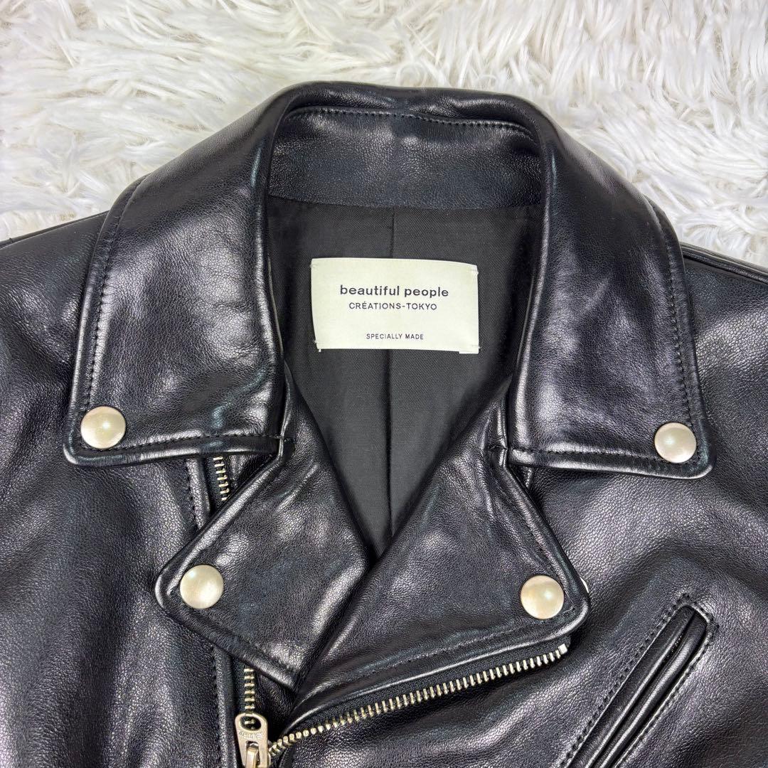 【極美品】ビューティフルピープル　ダブルライダース　160 L相当　羊革　黒