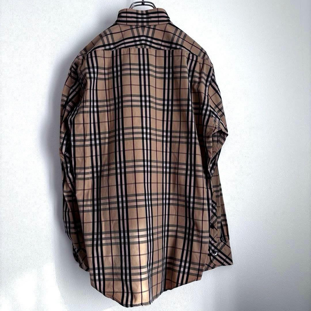 バーバリー ノバチェック柄 メンズ長袖シャツ ホースロゴ刺繍 サイズ3