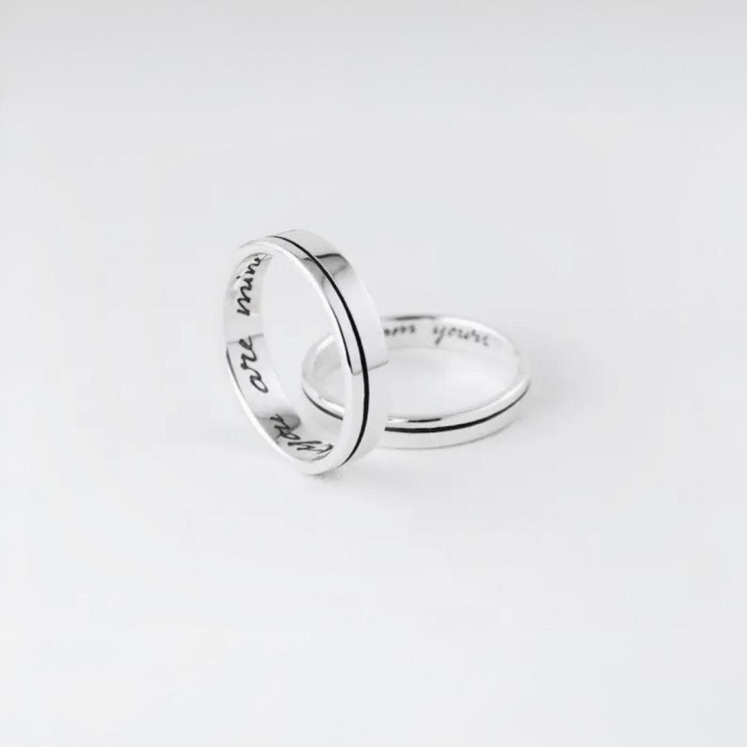ペアリング 、シルバー925リング 木製ボックス付き、名前、メッセージ付き指輪