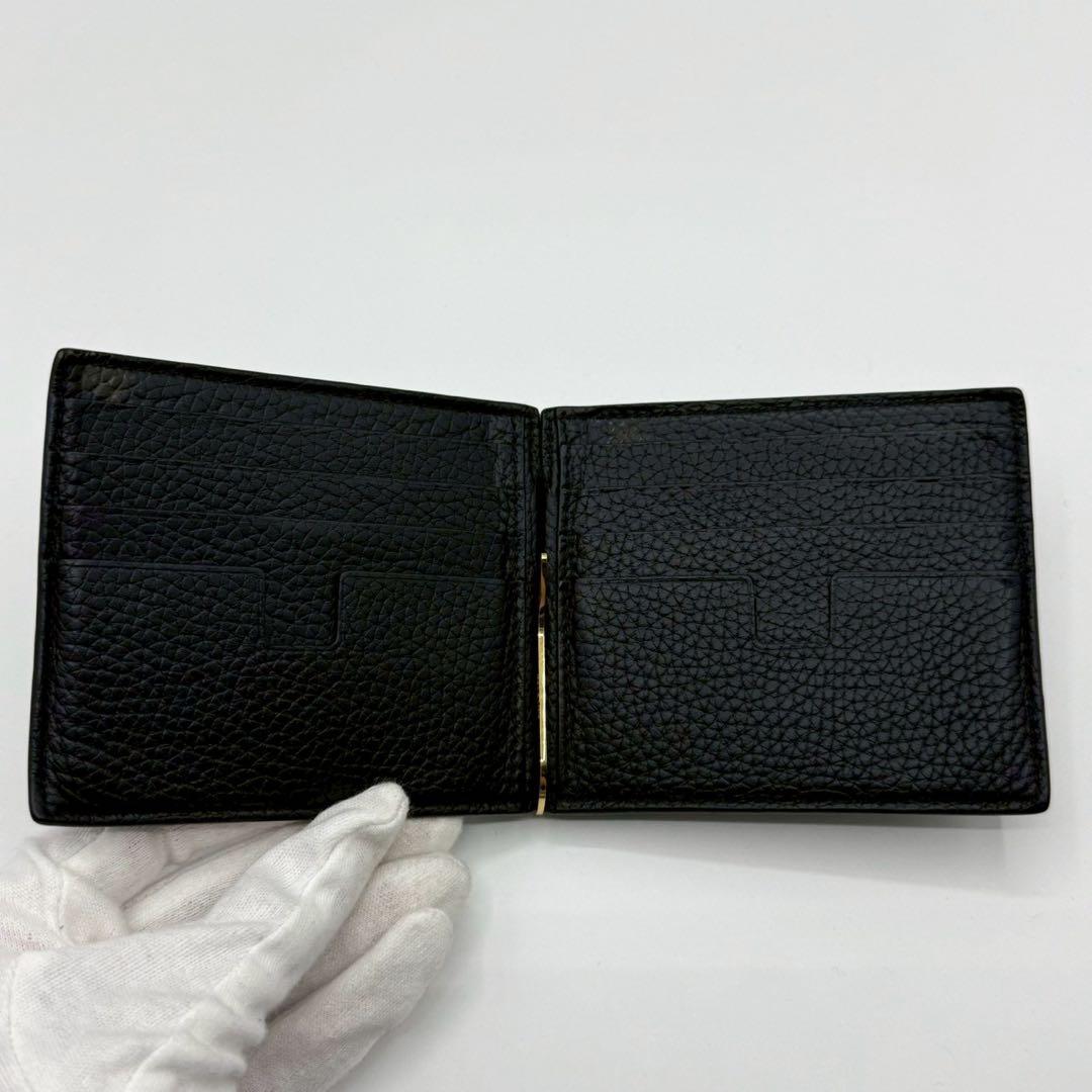 トムフォード マネークリップ シボ革 金文字ロゴ ゴールド金具 ブラック