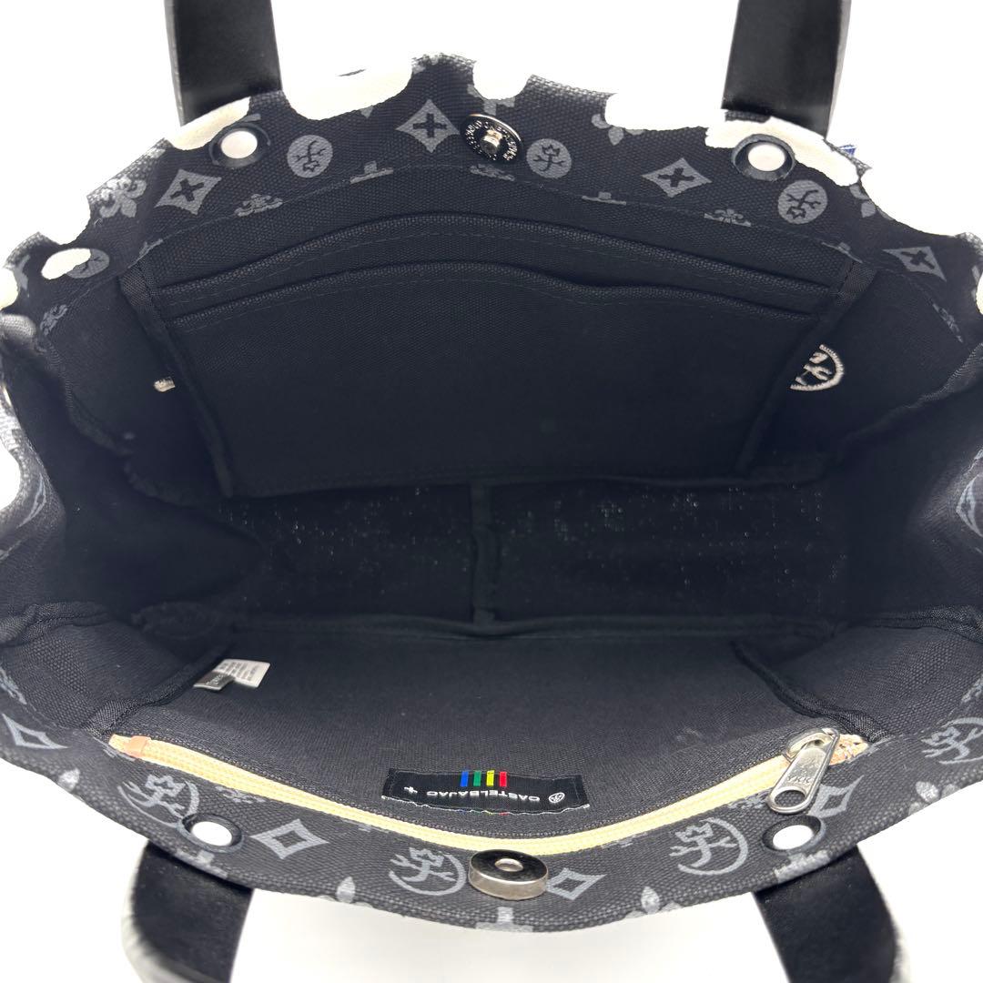未使用に近い カステルバジャック ハンドバッグ ロゴ 総柄 手持ち ブラック