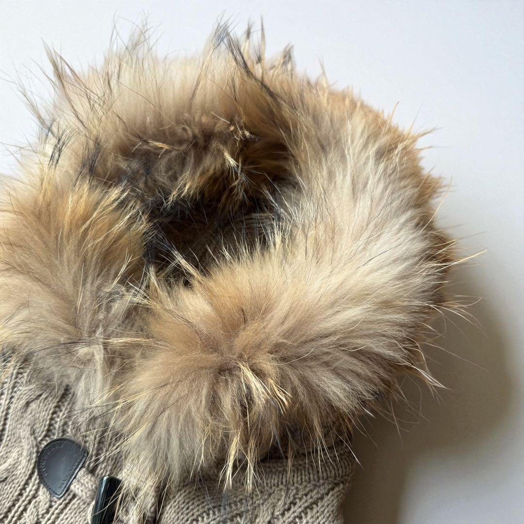 バーバリーブルーレーベル 38 ダッフル コート ケーブル ニット　ファー付