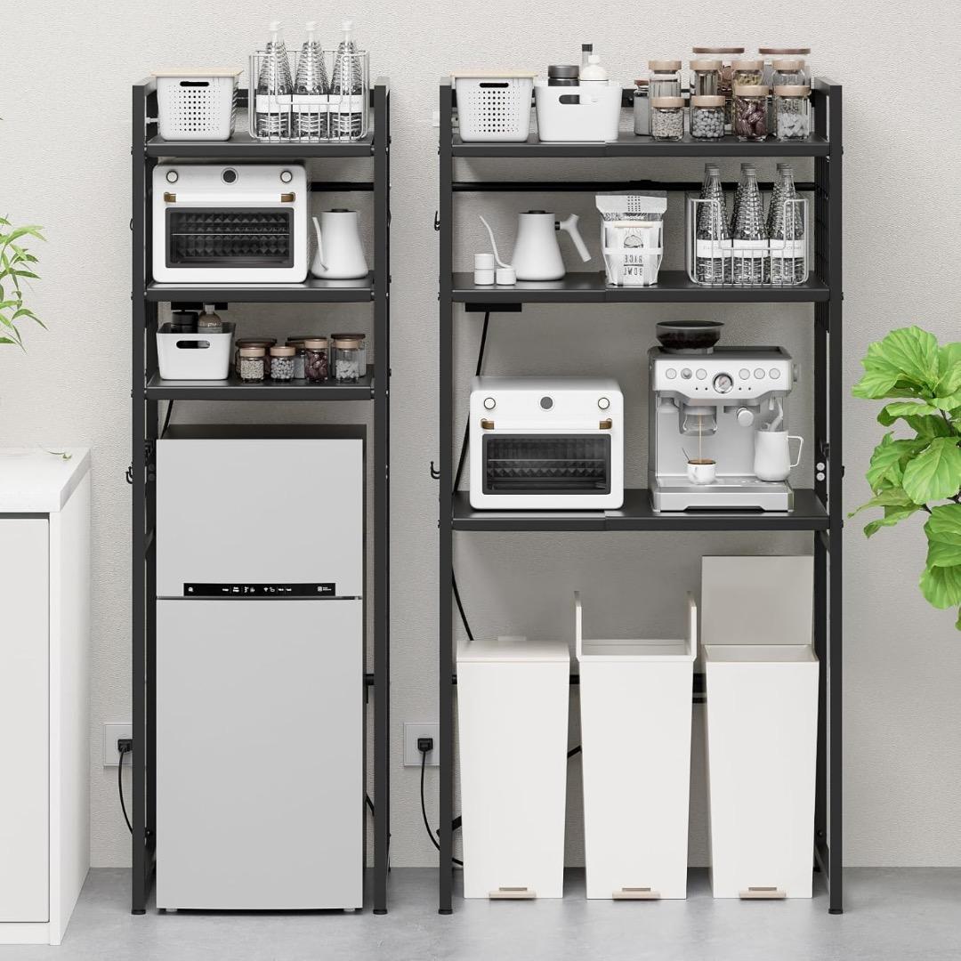 ✨早い者勝ち✨ゴミ箱上ラック 冷蔵庫上 幅50～80cm伸縮可・2口コンセント付