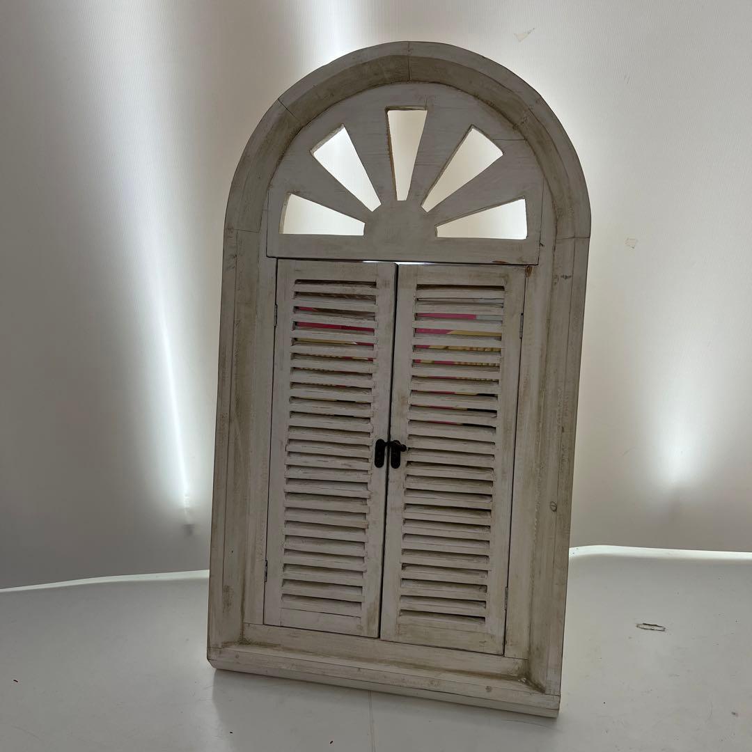 鏡　アンティーク風　ミラー　壁掛け　立てかけ　白　木製