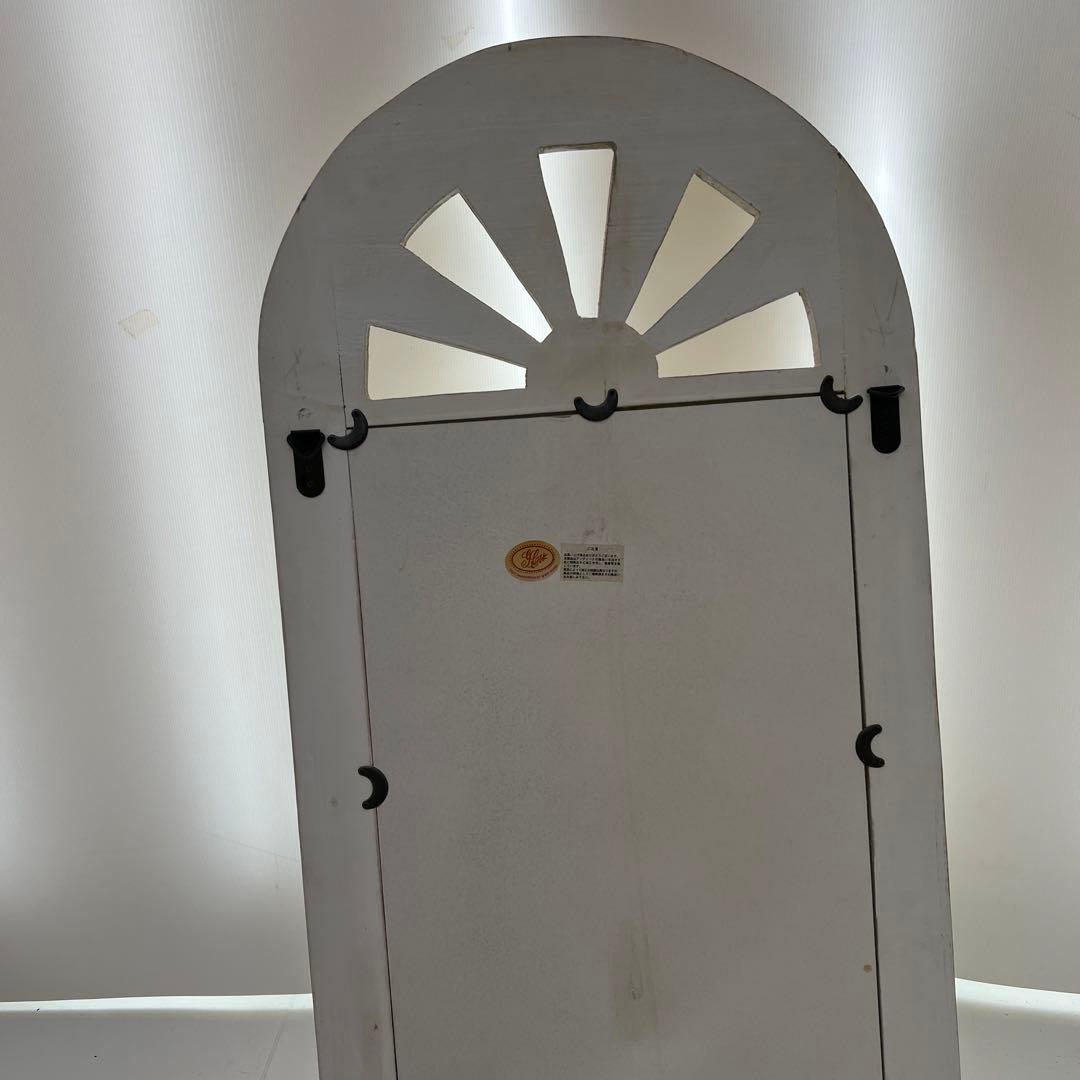 鏡　アンティーク風　ミラー　壁掛け　立てかけ　白　木製