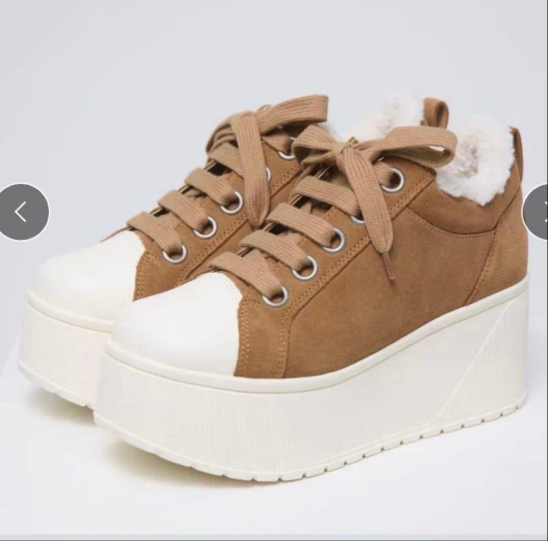 鈴木亜美さん もこもこ スエードスニーカー L 人気 厚底スニーカー 24.5