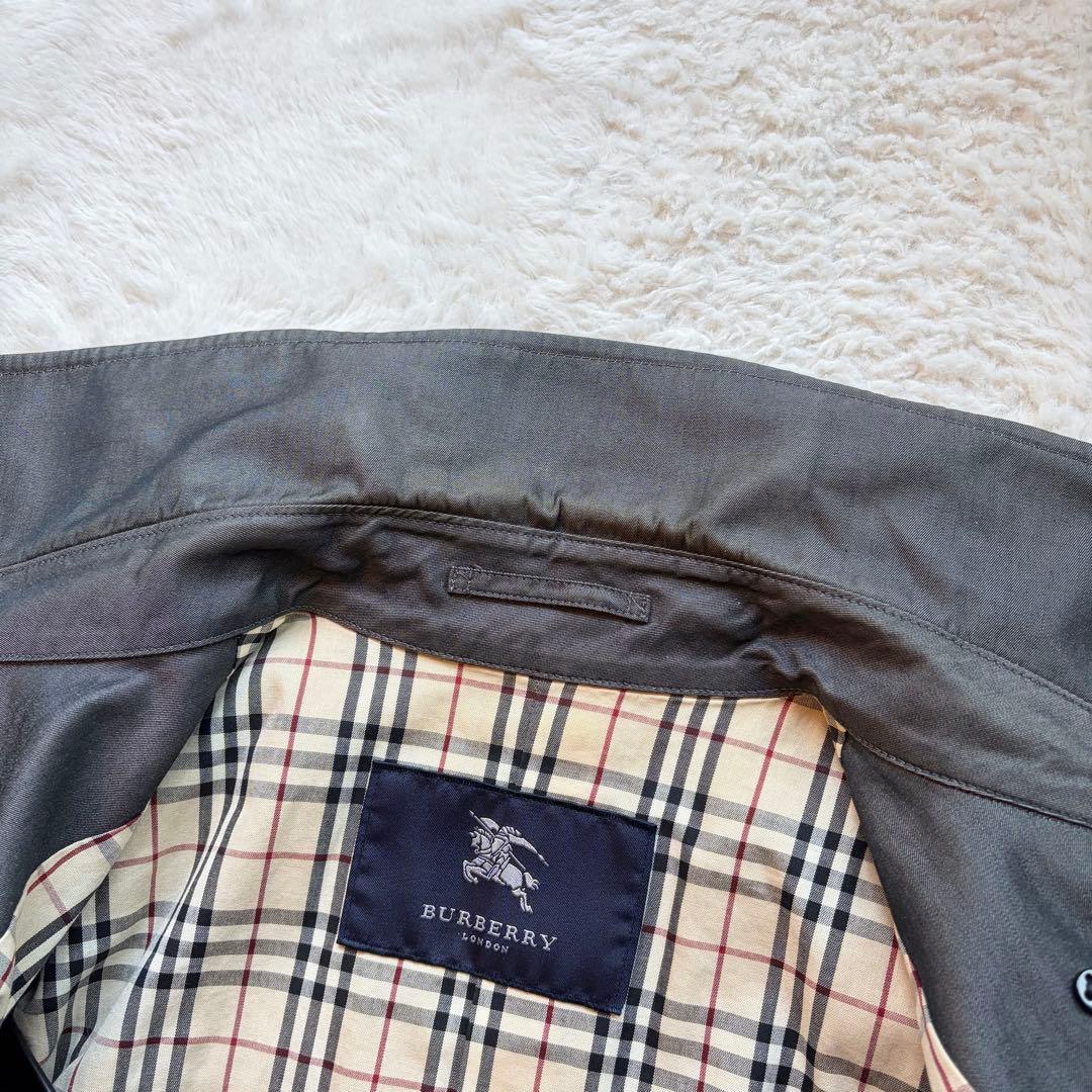 【美品】バーバリーロンドン トレンチコート ダブル 裏地ノバチェック グレー L