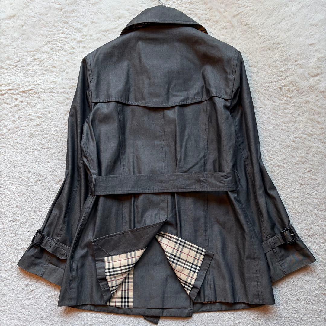 【美品】バーバリーロンドン トレンチコート ダブル 裏地ノバチェック グレー L