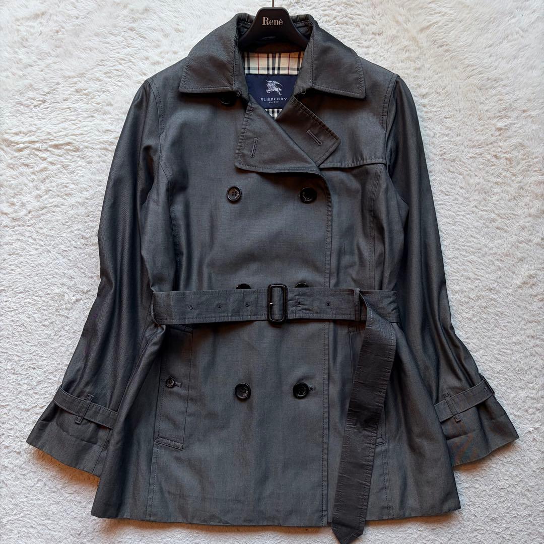 【美品】バーバリーロンドン トレンチコート ダブル 裏地ノバチェック グレー L