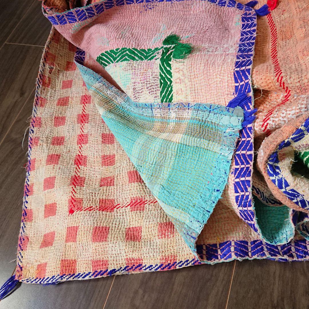 77❁︎レアな大判ロング！ヴィンテージ カンタキルト ラリーキルト　ソファーカバ