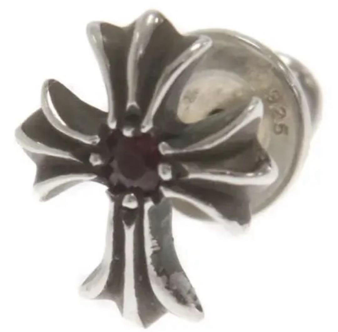 クロムハーツ　シルバー925 クロスデザイン ピアス(片耳用) ルビー