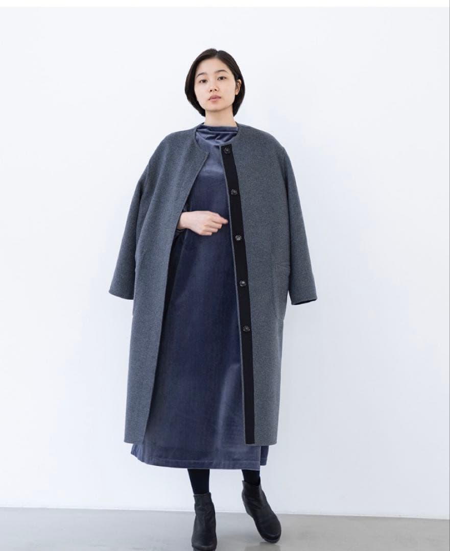 カシミヤリバーシブル ノーカラーコート　Harris Grace