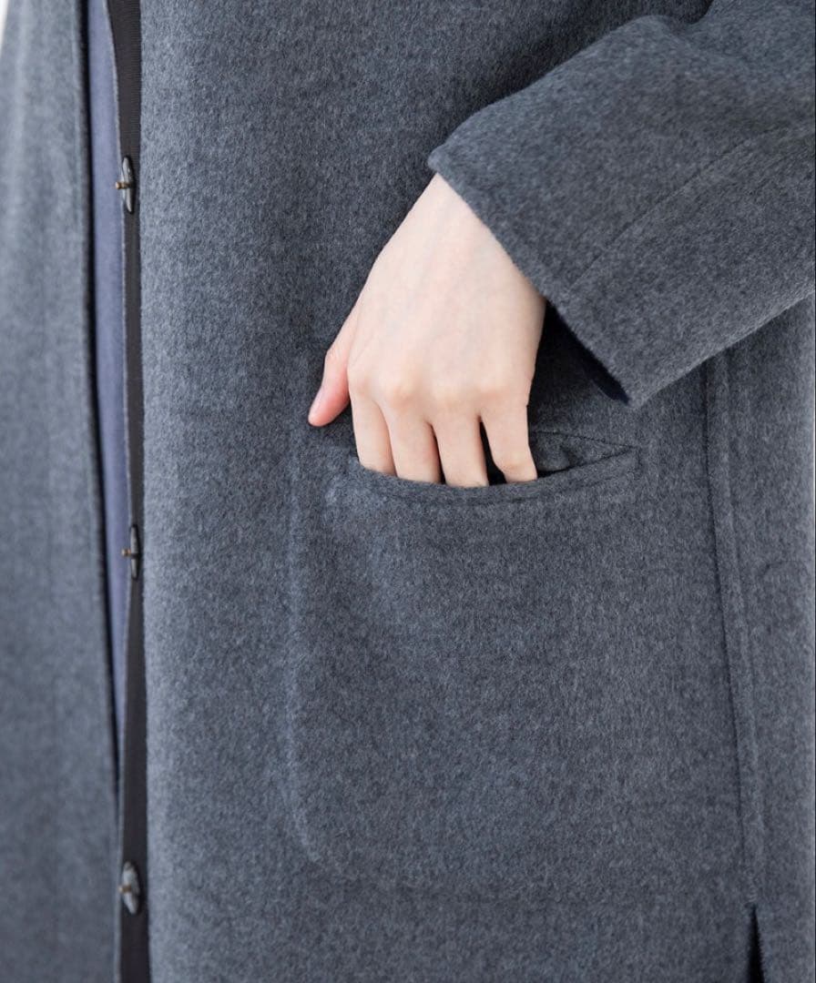 カシミヤリバーシブル ノーカラーコート　Harris Grace