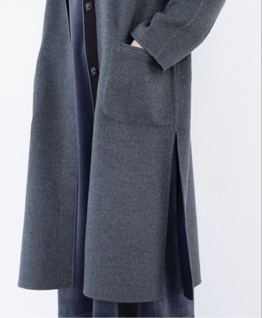 カシミヤリバーシブル ノーカラーコート　Harris Grace