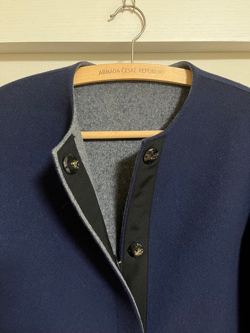 カシミヤリバーシブル ノーカラーコート　Harris Grace