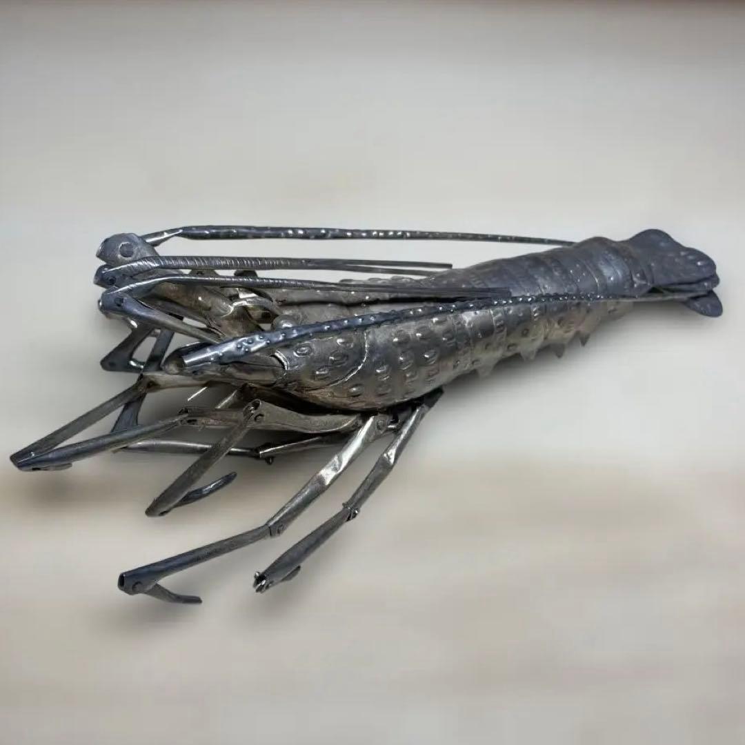 純銀製　自在海老置物　弘美在銘　箱なし