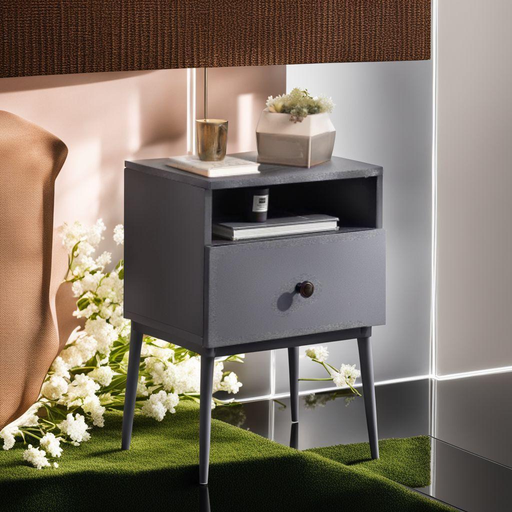 シンプルデザイン グレー 引き出し サイドテーブル