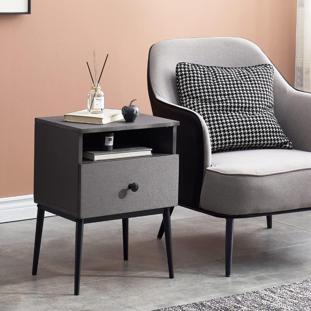 シンプルデザイン グレー 引き出し サイドテーブル