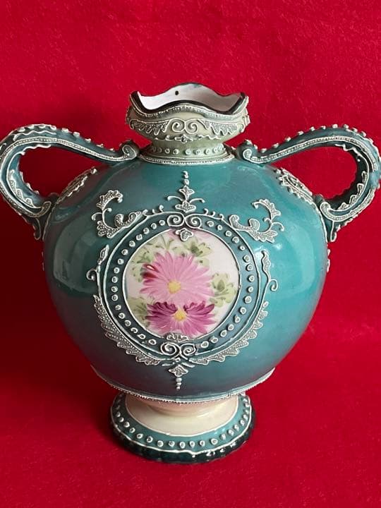 オールドノリタケ　盛り上げ取手付花生