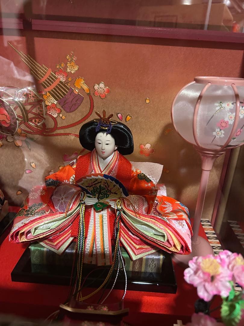 東大阪引き取り可　久月 雛人形セット ピンク枠ガラスケース入