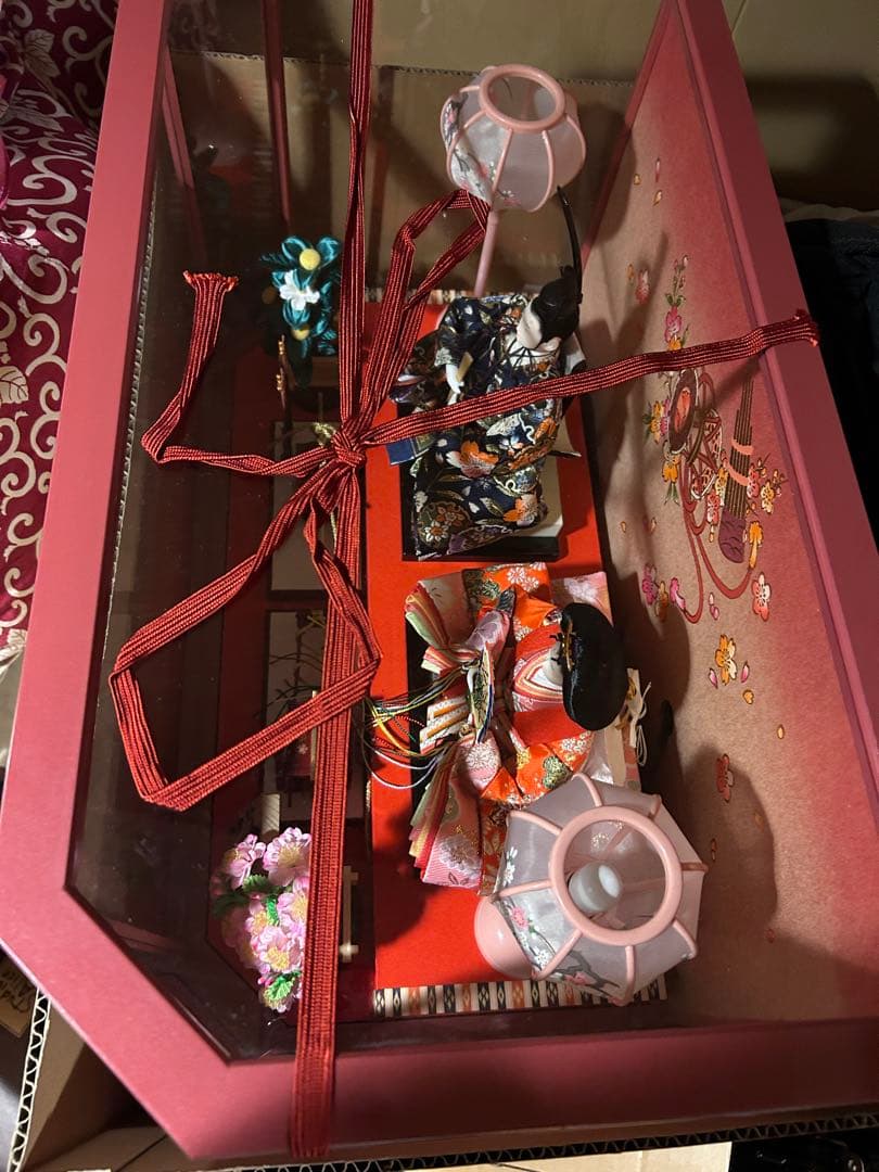 東大阪引き取り可　久月 雛人形セット ピンク枠ガラスケース入