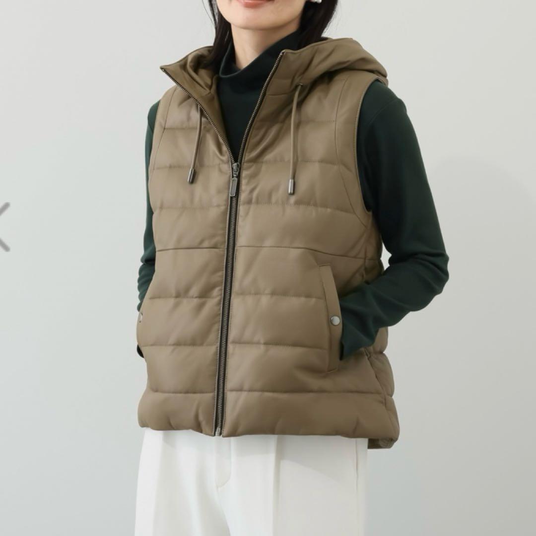 新品！元町ゼラール　ソフトラムレザー　ダウンベスト　トープ