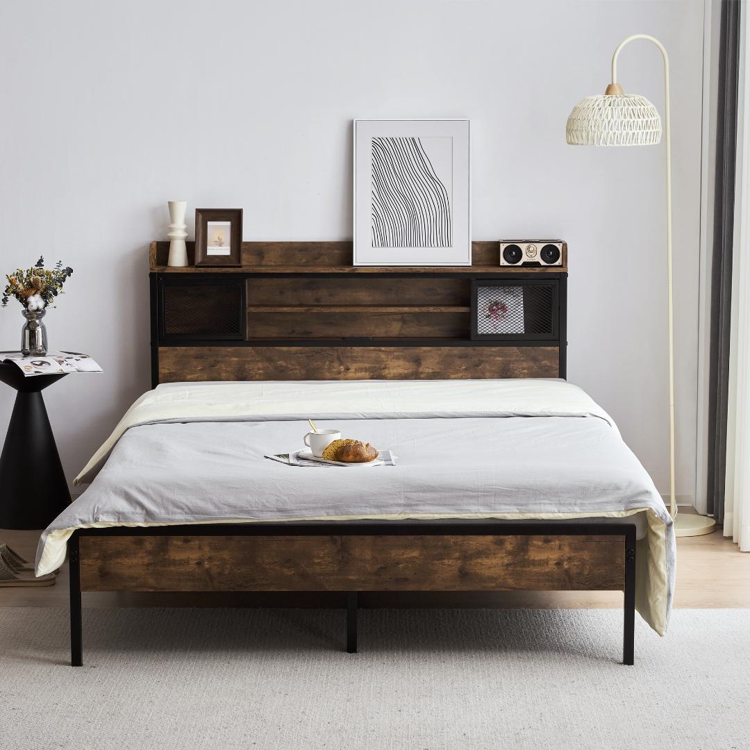 D ベッドフレーム ダブル ダブルベッド パイプベッド コンセント付き 宮付