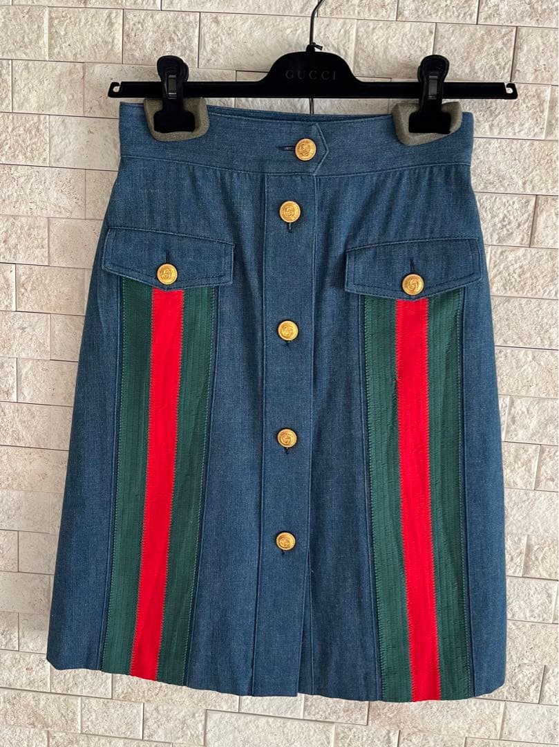 予約済【美品】GUCCI デニムスカート タグ・ハンガー・予備ボタン付サイズ38