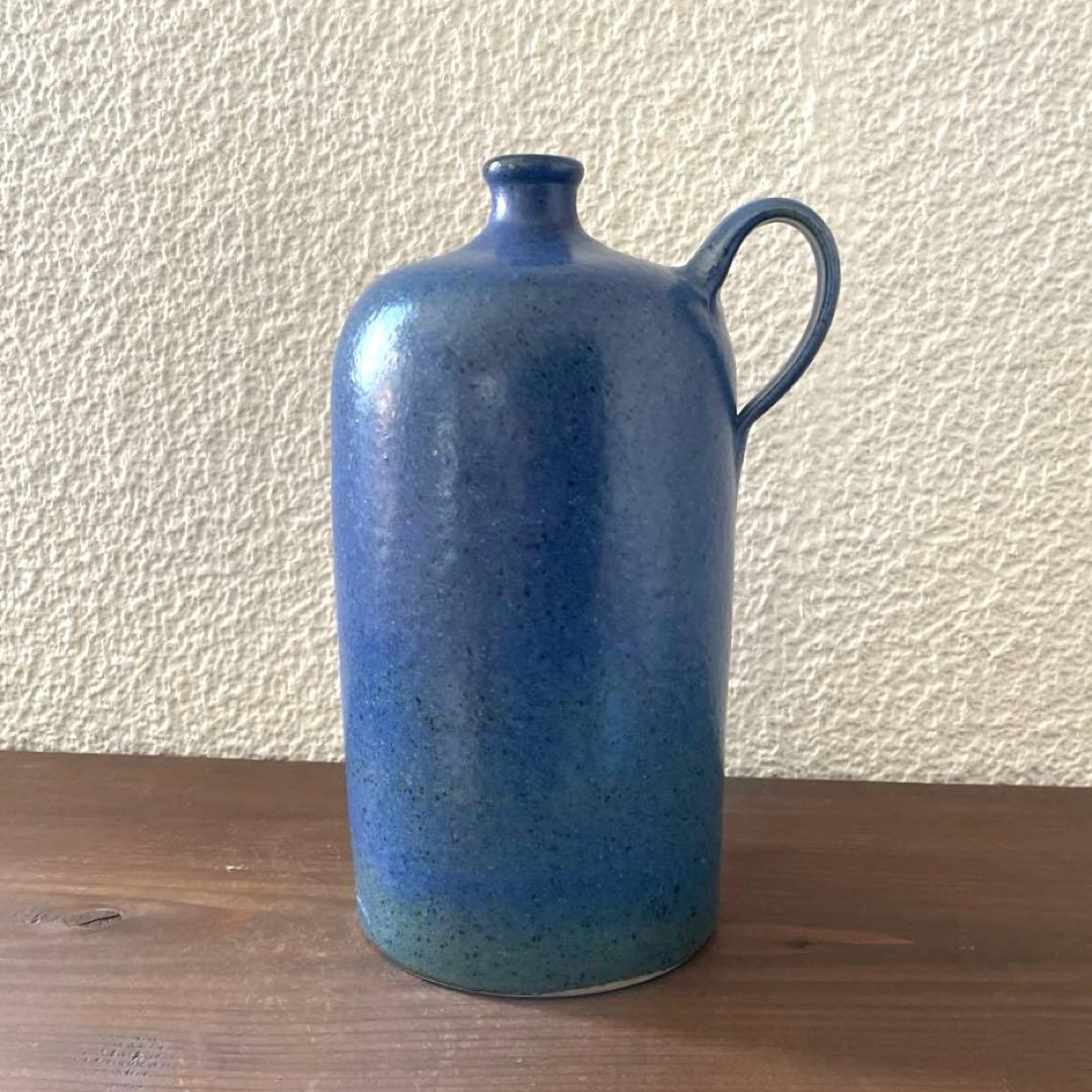 ヴィンテージ花器 ドイツ花瓶 27cm青色 陶器 華道