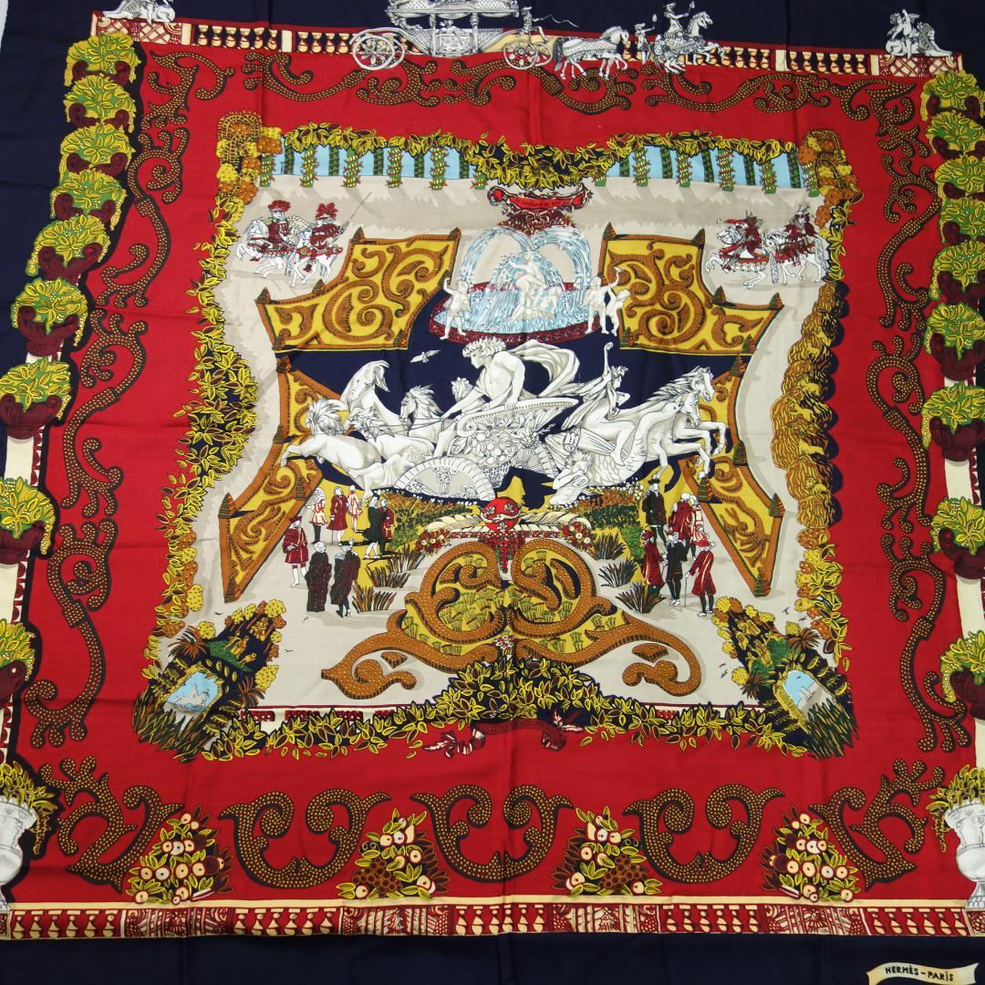 3509 エルメス カレ140 カシミヤ シルク 王の楽園 ストール スカーフ