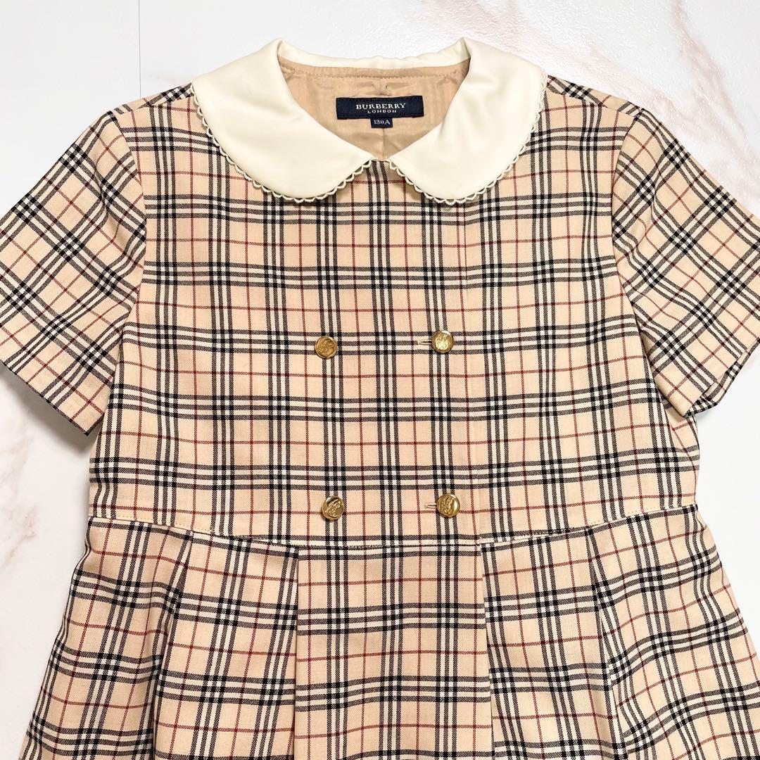 美品✨ BURBERRY ワンピース ノバチェック 白襟 金ボタン 130