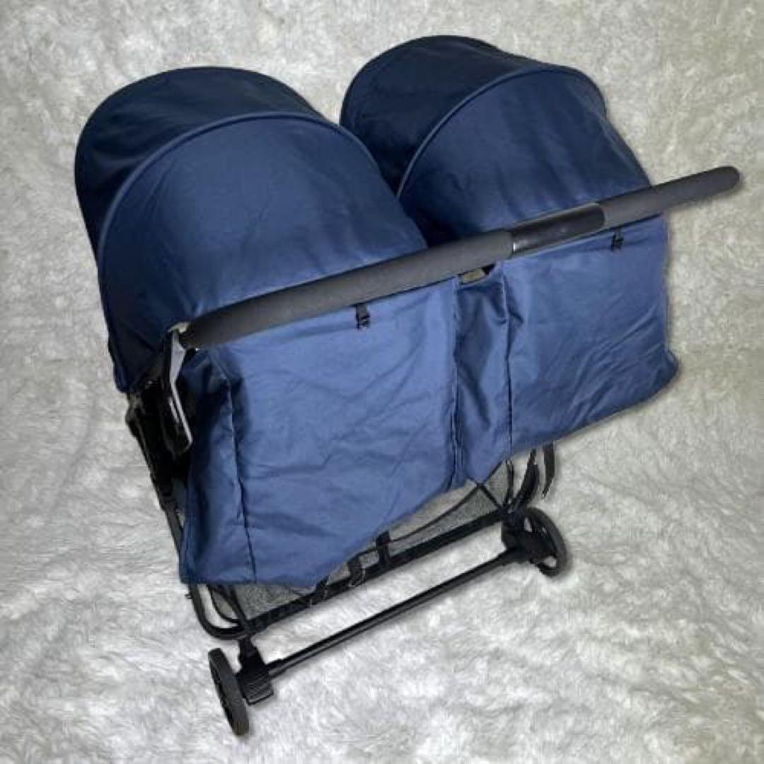 【送料無料】ココロンツイン ダブルベビーカー ネイビー　双子　美品　濃紺