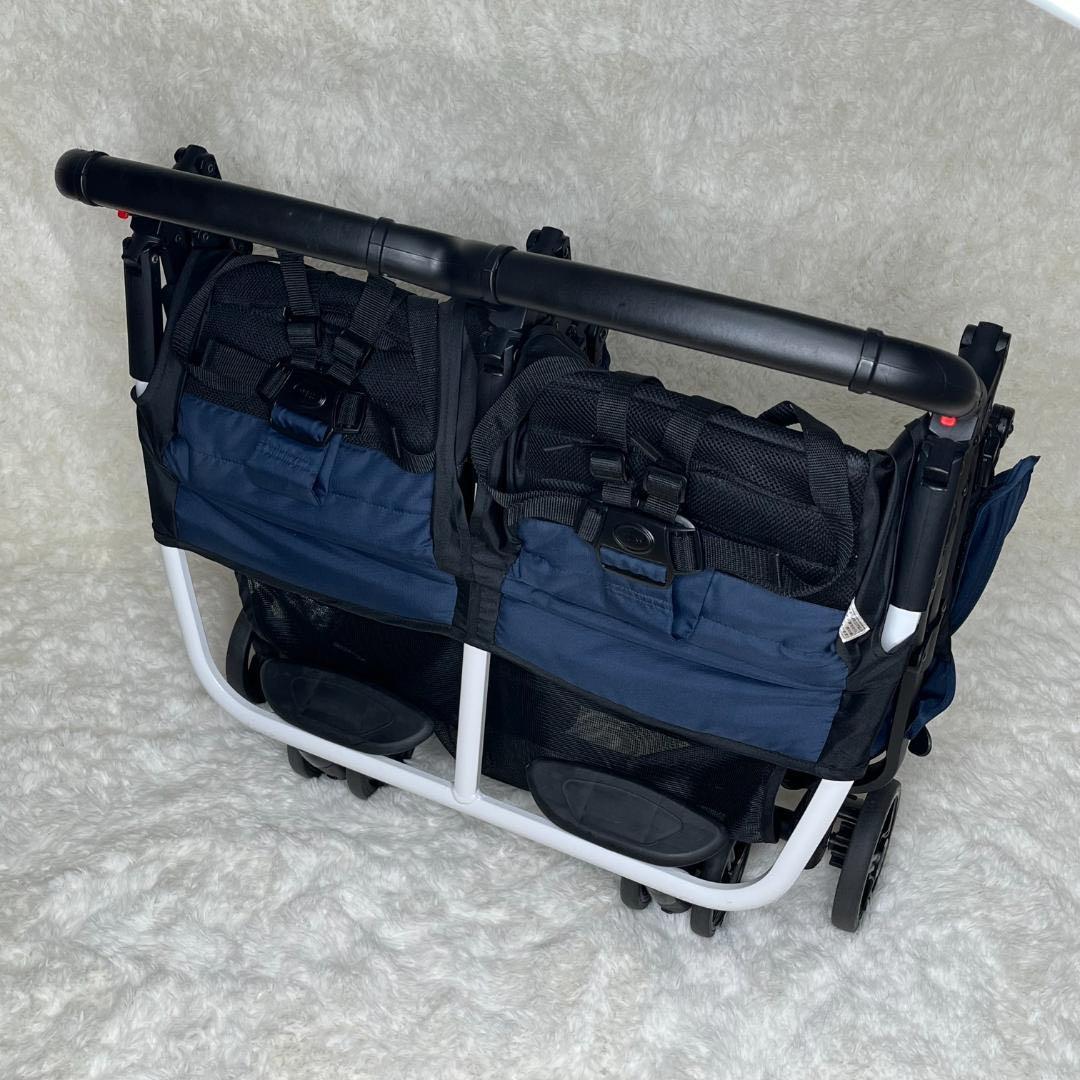 【送料無料】ココロンツイン ダブルベビーカー ネイビー　双子　美品　濃紺