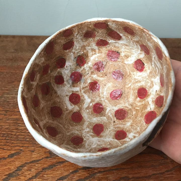 妻の作った 抹茶茶碗 陶芸 水玉模様 病める時もわりと元気だった息子の茶碗