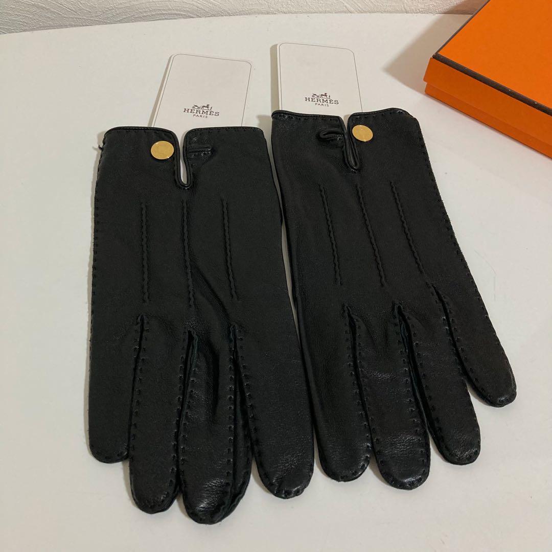 エルメス　HERMES　ラムスキン　セリエボタン　グローブ　ブラック　サイズ9
