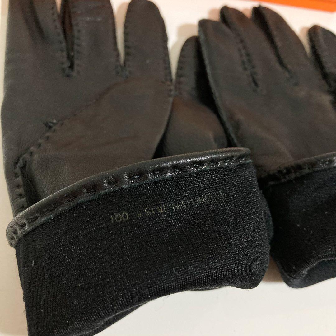 エルメス　HERMES　ラムスキン　セリエボタン　グローブ　ブラック　サイズ9