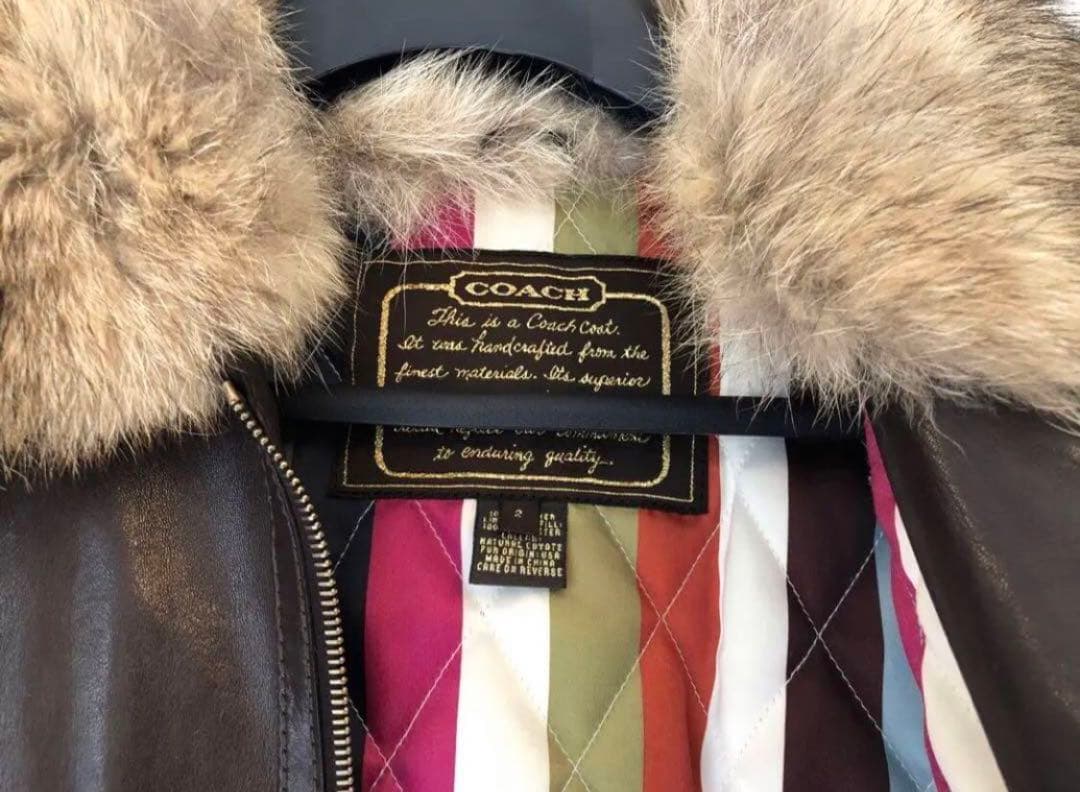 ば*ん様 【状態良し】 COACH コヨーテ毛皮付き革ジャケット　レザー　ジャケ