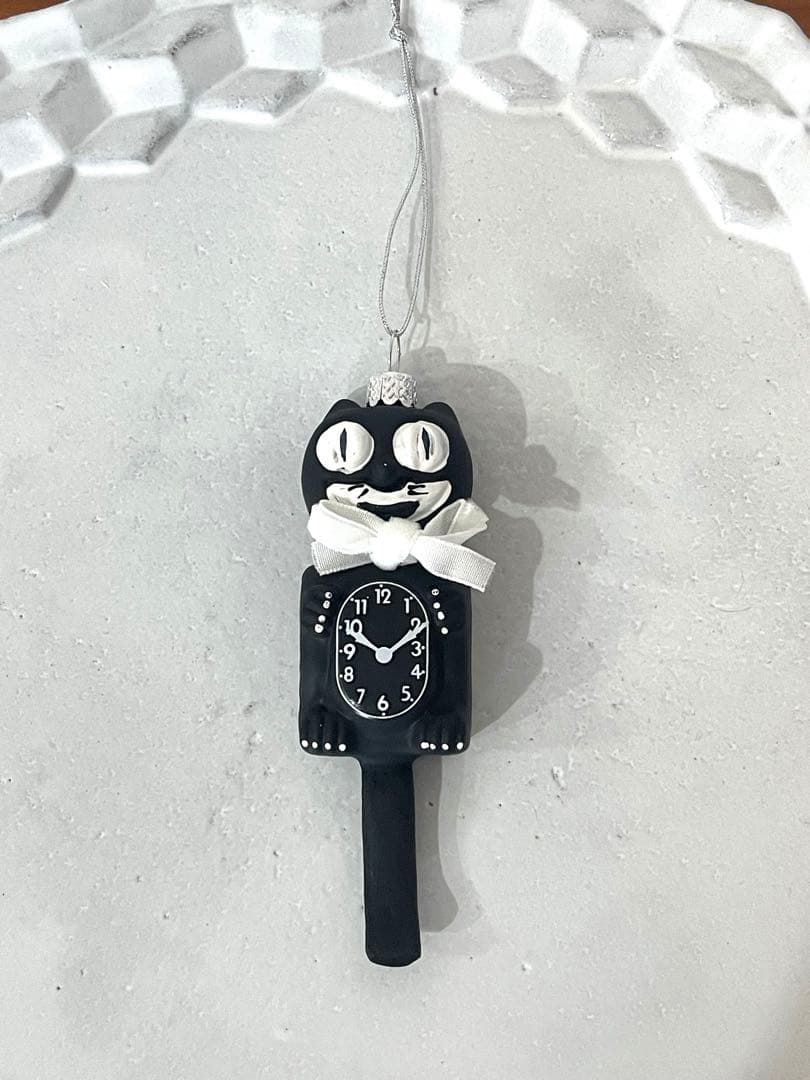 ガラスオーナメント　レトロキャットクロック　アスティエ・ド・ヴィラット