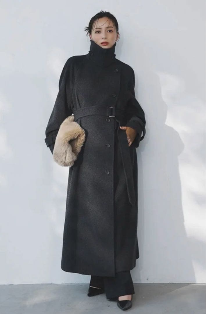 anuans ウールトレンチコート チャコールグレー