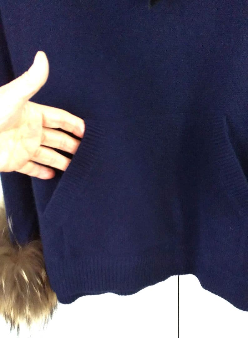 ヨ*チ様 MAX&MOI PARISロイヤルブルー★毛皮とフード付きビッグニット