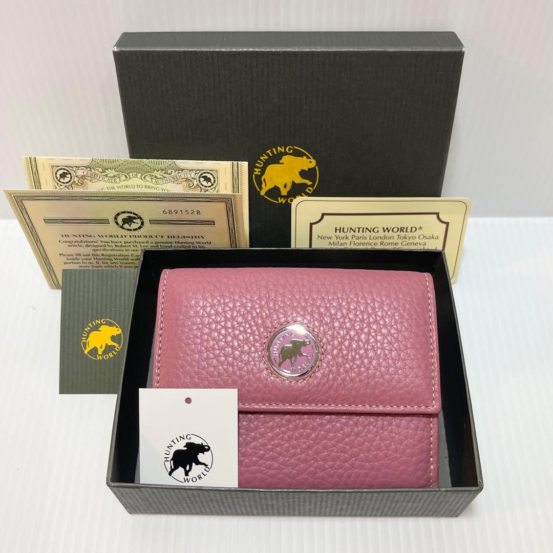 新品保管品【HUNTINGWORLD ハンティングワールド】三つ折り財布 ピンク