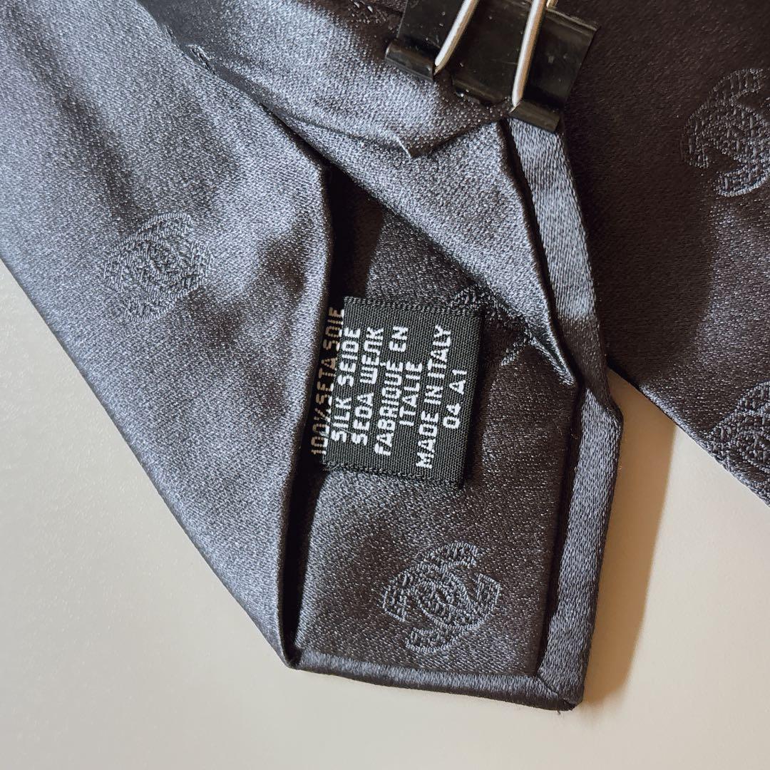 CHANEL 5.0 ナロータイ ココマーク ソリッド シルバーグレー シルク